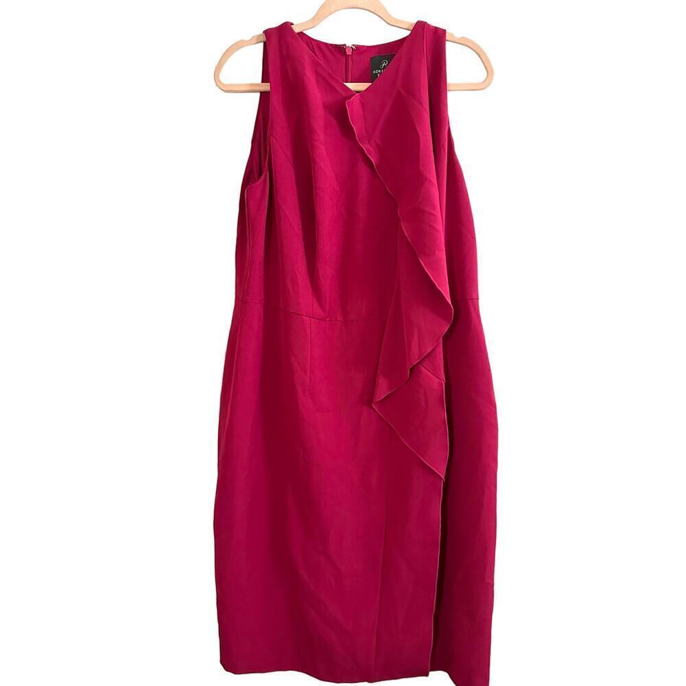 ADRIANNA PAPELL Raspberry Pink Cascading Front Ruffle Sleeveless Dress - Sz 16W